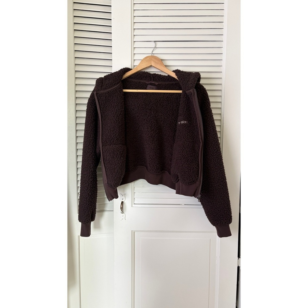 SKIMS Teddy Zip Up Hoodie Espresso Brown Cropped Fleece XS Jacket - Picture 3 of 10